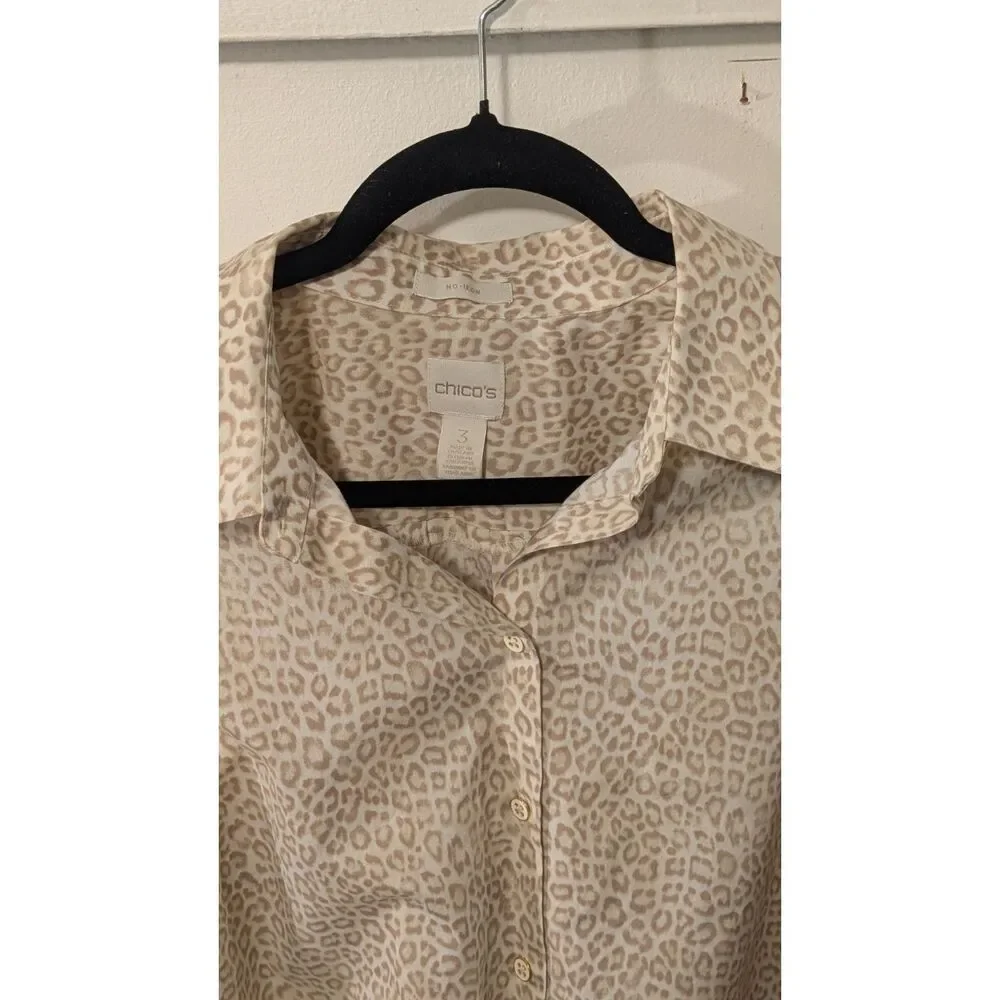 Chico's leopard print no iron collared button up XL - Picture 1 of 8